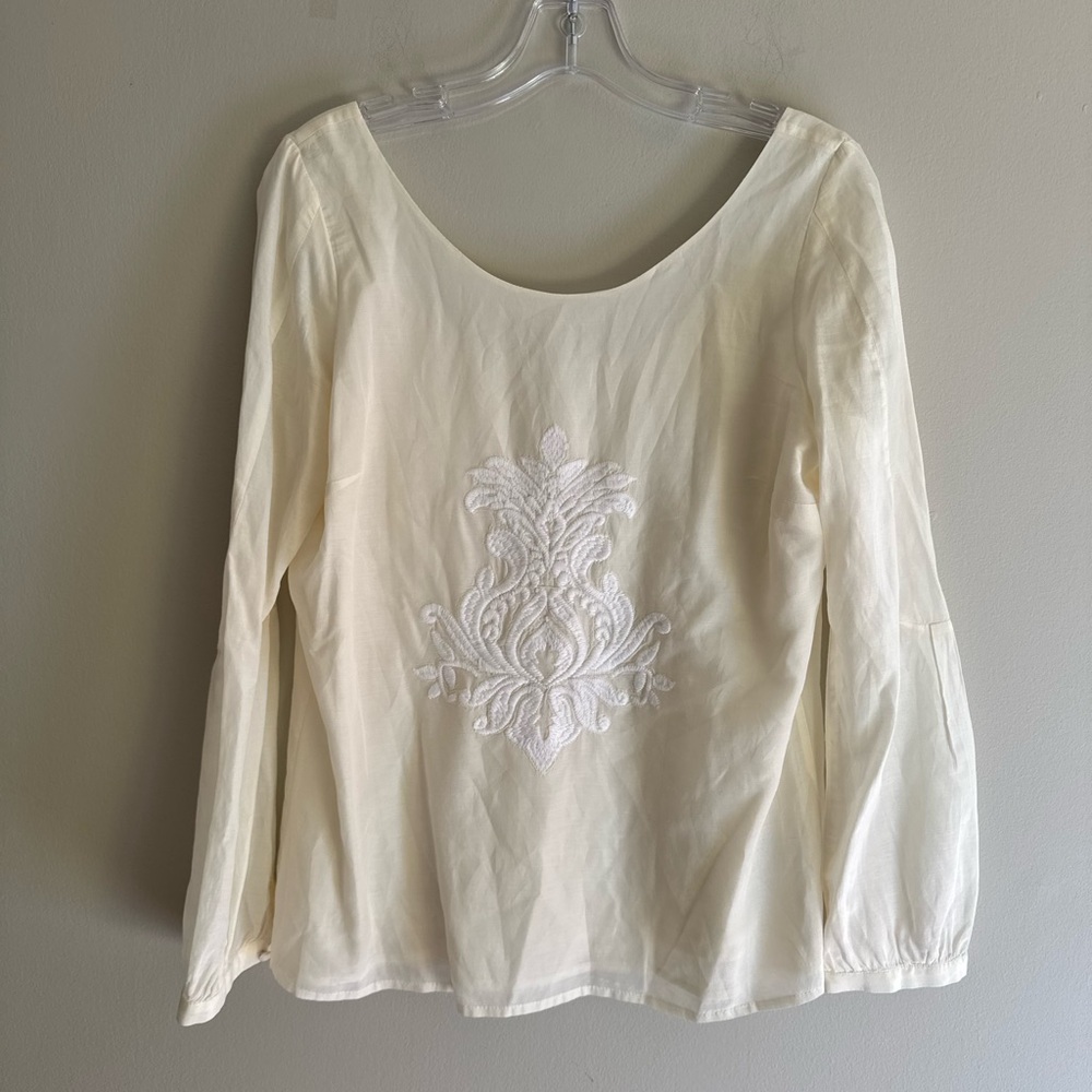 Banana Republic Cream Embroidered Long-Sleeve Blouse